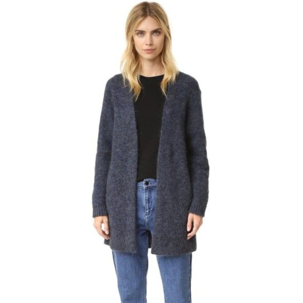 Acne Studios Raya Short Mohair Open Cardigan Sweater w Pockets Dark Blue Size XS